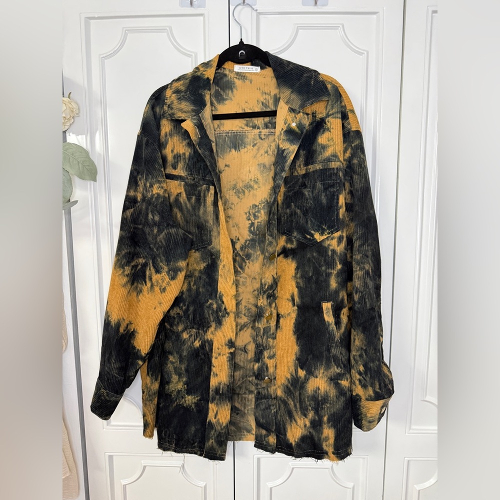 12th Tribe Black and Mustard Tie-Dye Corduroy Shacket